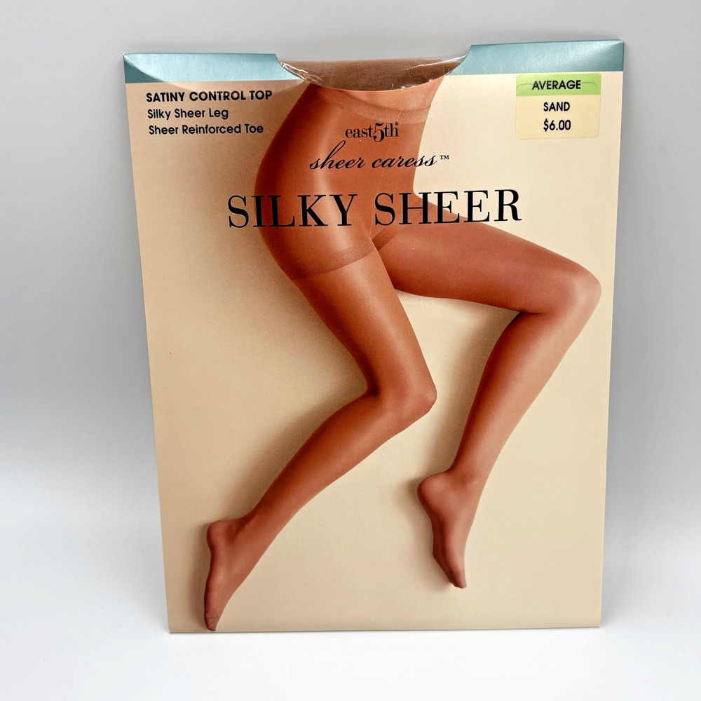 East 5th Sheer Caress Control Top Pantyhose Sand Size Average Reinforced Toe NOS